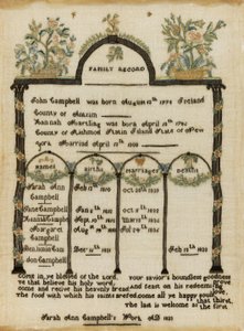 Family Register Sampler by Sarah Ann Campbell